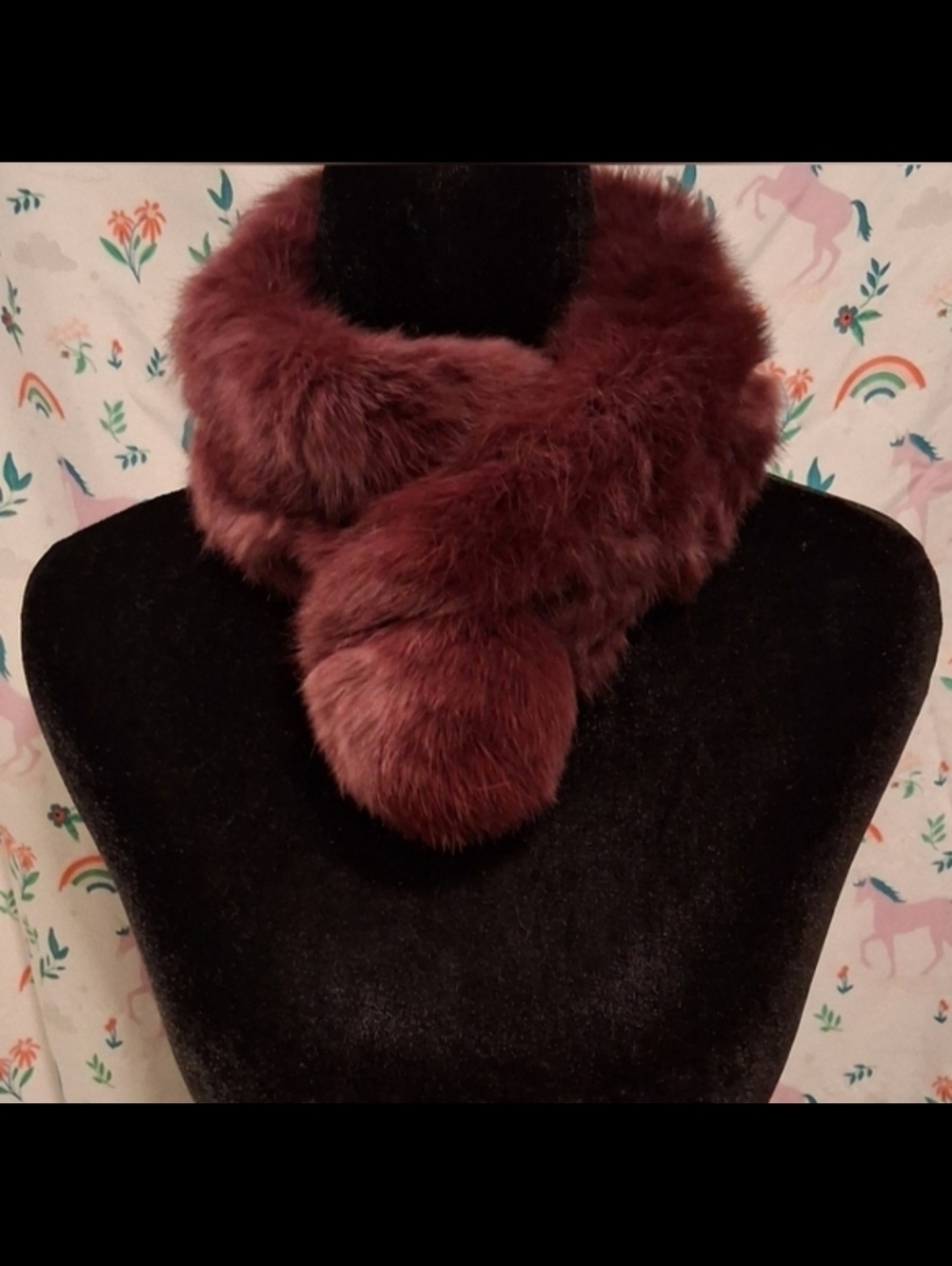 EUC Vintage Purple Rabbit Fur Causal Winter Snow Soft Neck Warmer Scarf Wrap